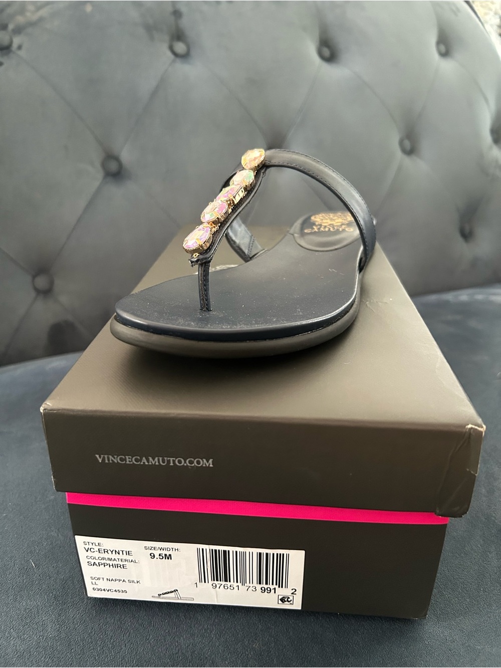 Vince Camuto Navy Jeweled Thong Sandals